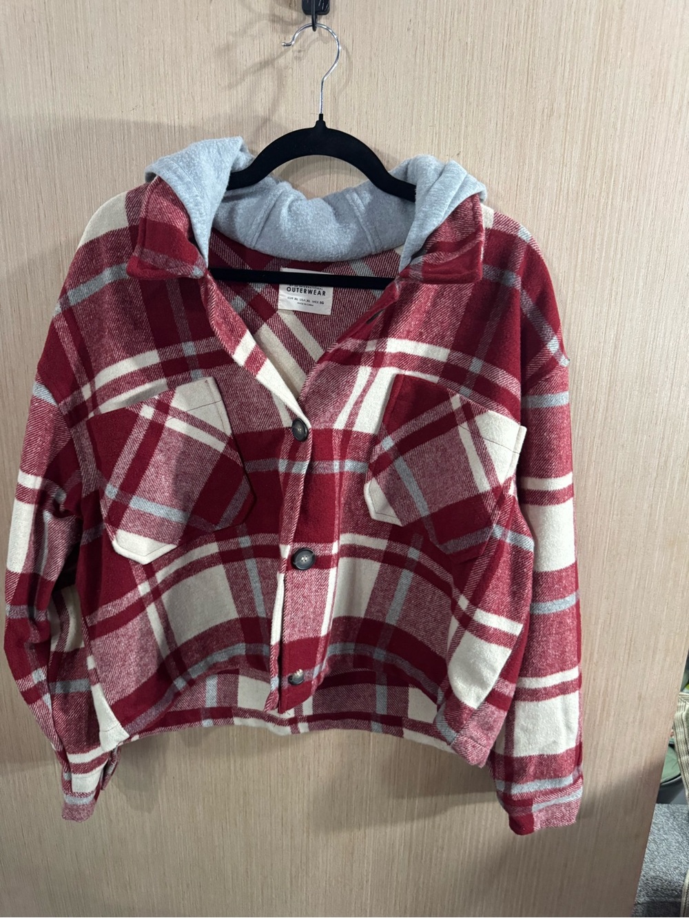 Ashley By 26 International Red and White Plaid Hooded Cropped Outerwear Size XL